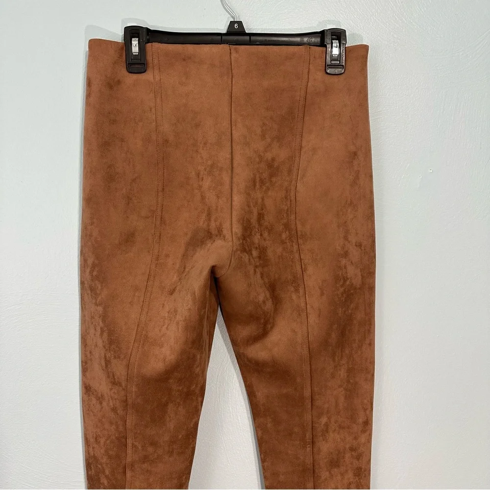 Ivanka Trump Faux Suede Skinny Pants Camel Tan Size Medium EUC High Rise Stretch
